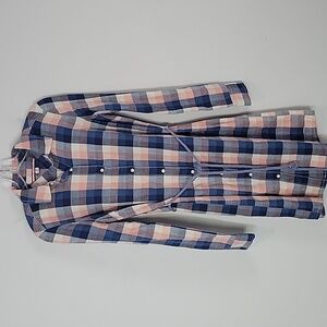 Tommy Hilfiger plaid snap pink & blue belted long sleeve shirtdress size xs